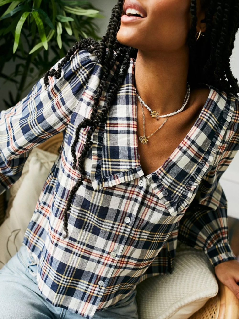 Urban Outfitters Plaid Marcia Collar Blouse - L - Used